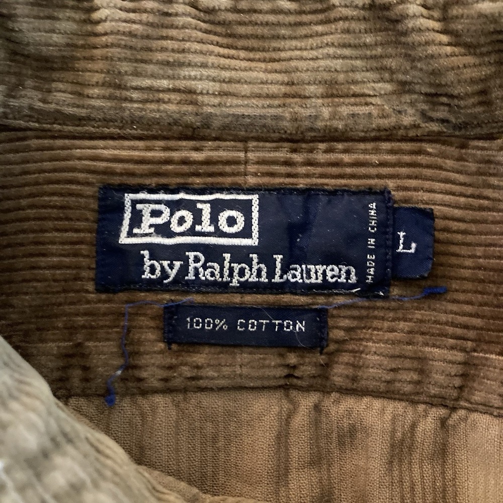 Vtg Polo Ralph Lauren Corduroy Elbow Patch Shirt Mens Large Brown Distressed 90s - Picture 12 of 14